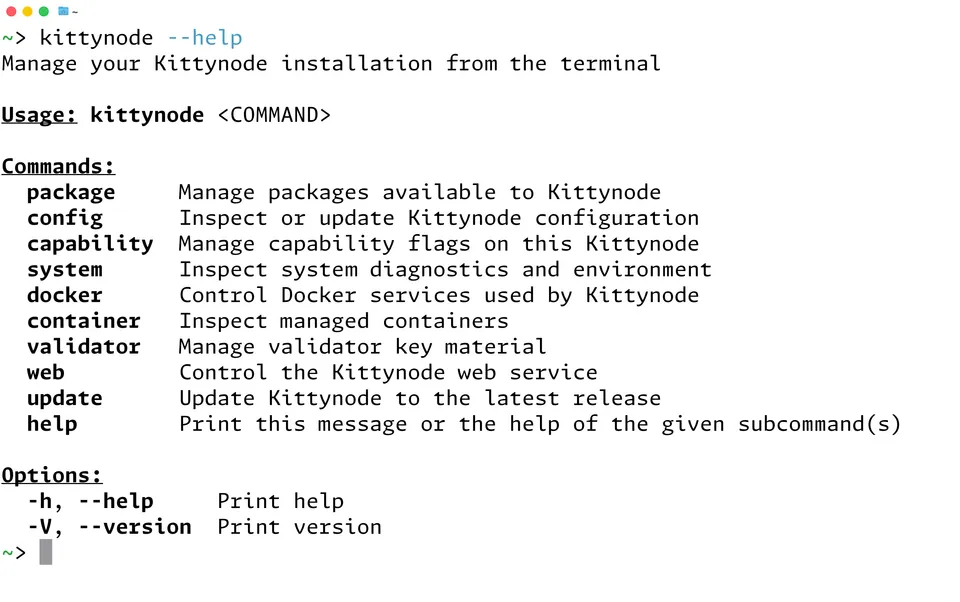 Kittynode command-line interface overview